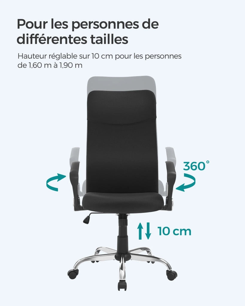 Sedia da ufficio sedia ergonomica seduta girevole imbottita rivestimento in tessuto altezza regolabile meccanismo di inclinazione capacità di carico 120 kg nero 12_0005875