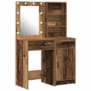 Set da Toeletta | Tavolo da Trucco con LED con porta 2 pz Legno vecchio