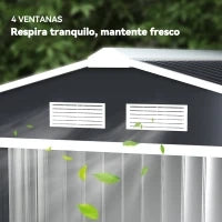 Casetta da Giardino Porta Utensili in Lamiera con Porte Scorrevoli, 213x130x185cm, Grigio Scuro