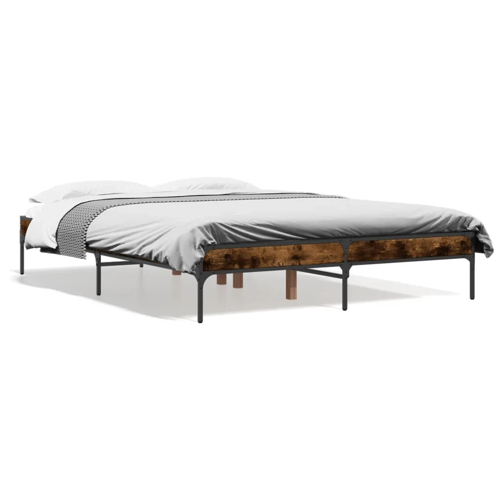 Letto matrimoniale | Letto per adulti | Giroletto Rovere Fumo 120x200 cm in Legno Multistrato Metallo