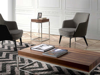 Poltrona in tessuto bianco e nero ed ecopelle marrone cioccolato