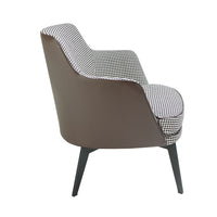 Poltrona in tessuto bianco e nero ed ecopelle marrone cioccolato