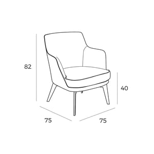 Poltrona in tessuto bianco e nero ed ecopelle marrone cioccolato