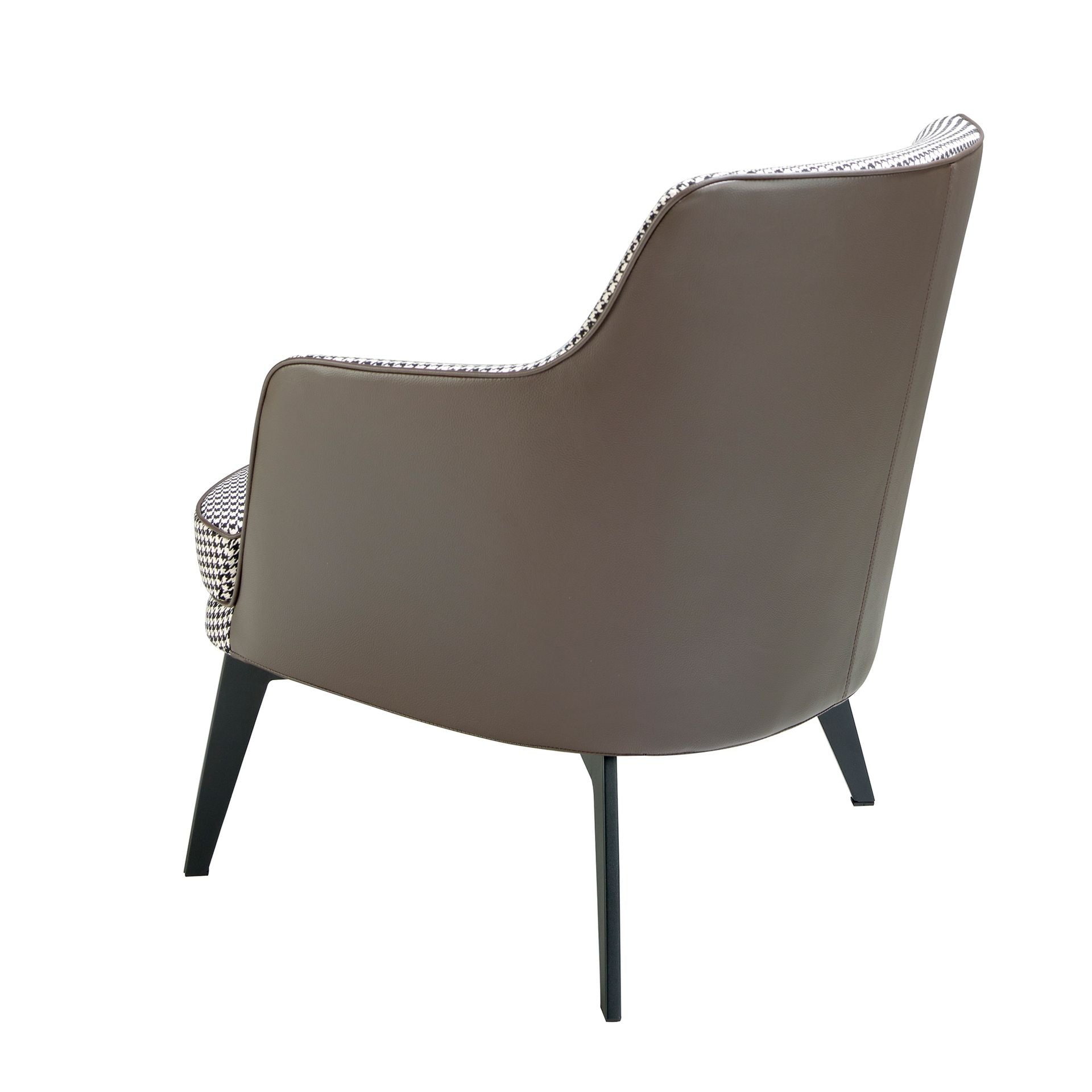 Poltrona in tessuto bianco e nero ed ecopelle marrone cioccolato