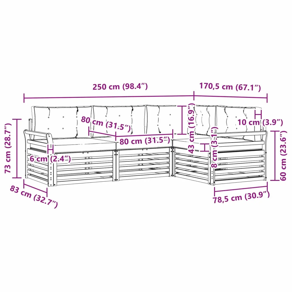 Set di divani da esterno con cuscino 4 pcs Naturale e Beige 3373383