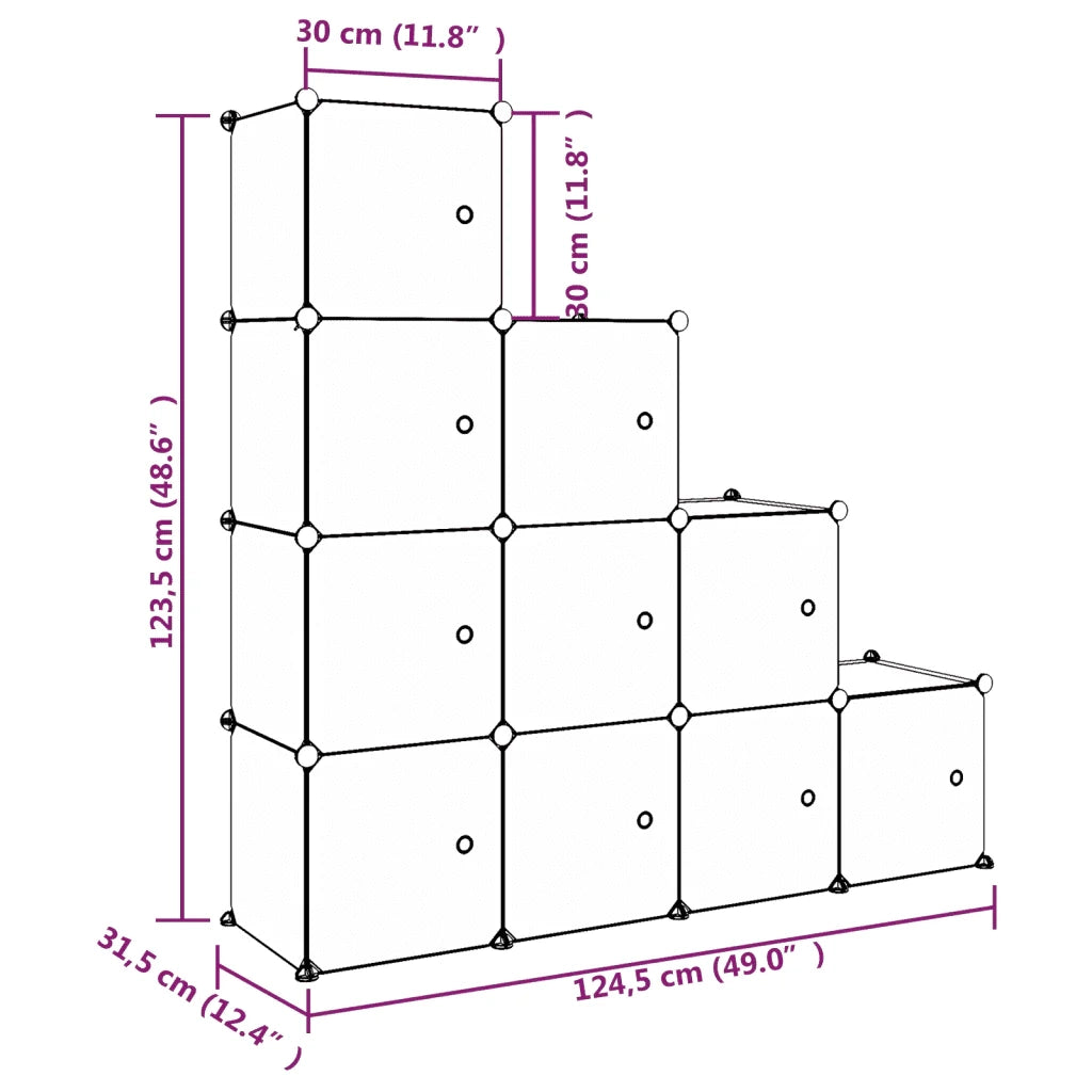 Mobile contenitore a cubo per bambini 124,5 x 31,5 x 123,5 cm design colorato e pratico PP bianco 02_0047047