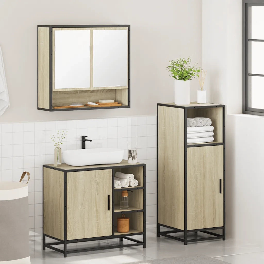Set Mobili da Bagno 3 pz Rovere Sonoma in Legno Multistrato 3300996