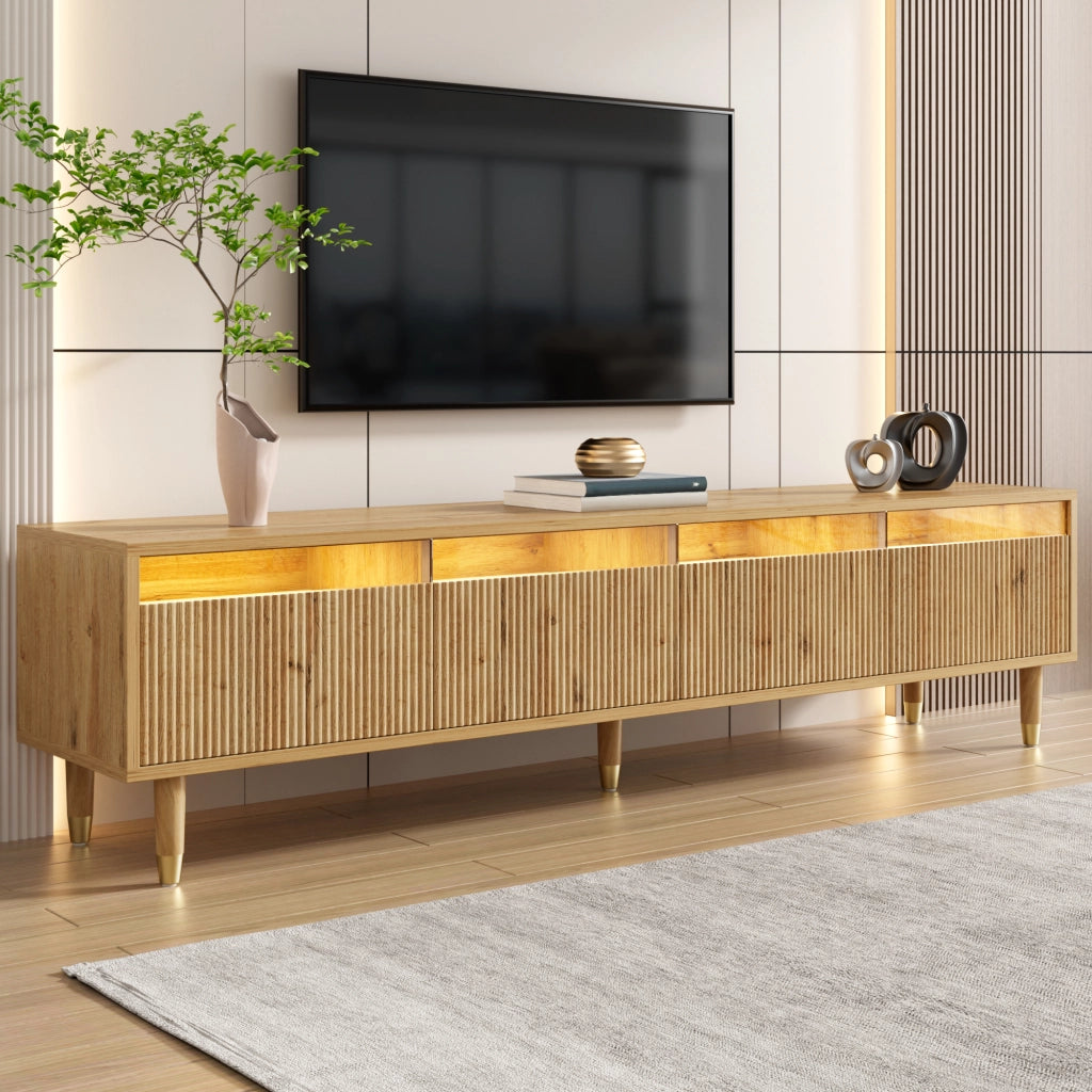 Mobile TV con 4 Cassetti e Passacavi; Design Minimalista; Soggiorno; 178??35??45 cm; in MDF; Effetto Legno