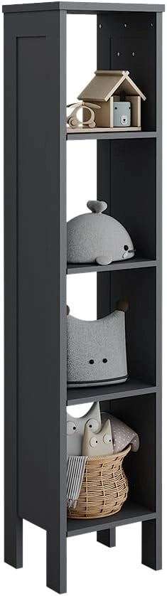 Scaffale per bambini Ajaton, Grigio, 35.2 x 159.5 cm, per riporre giocattoli e libri con scatole pieghevoli