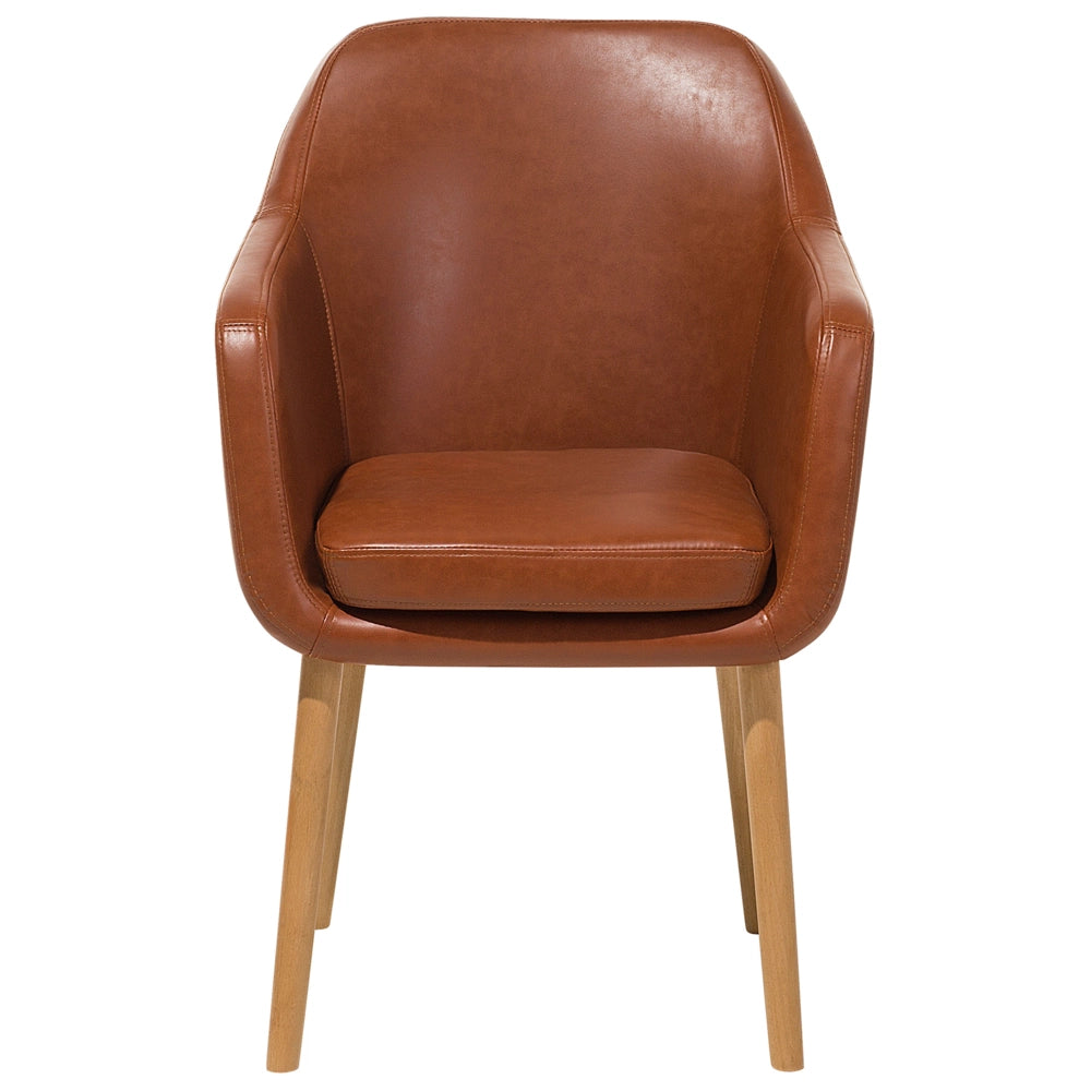 Sedia da pranzo con gambe in legno imbottite in ecopelle marrone dorato