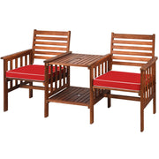 Set di sedie e tavolo in legno di acacia per esterni con foro per ombrello da 5cm, Set di mobili a 2 posti Rosso-Set mobili da esterno