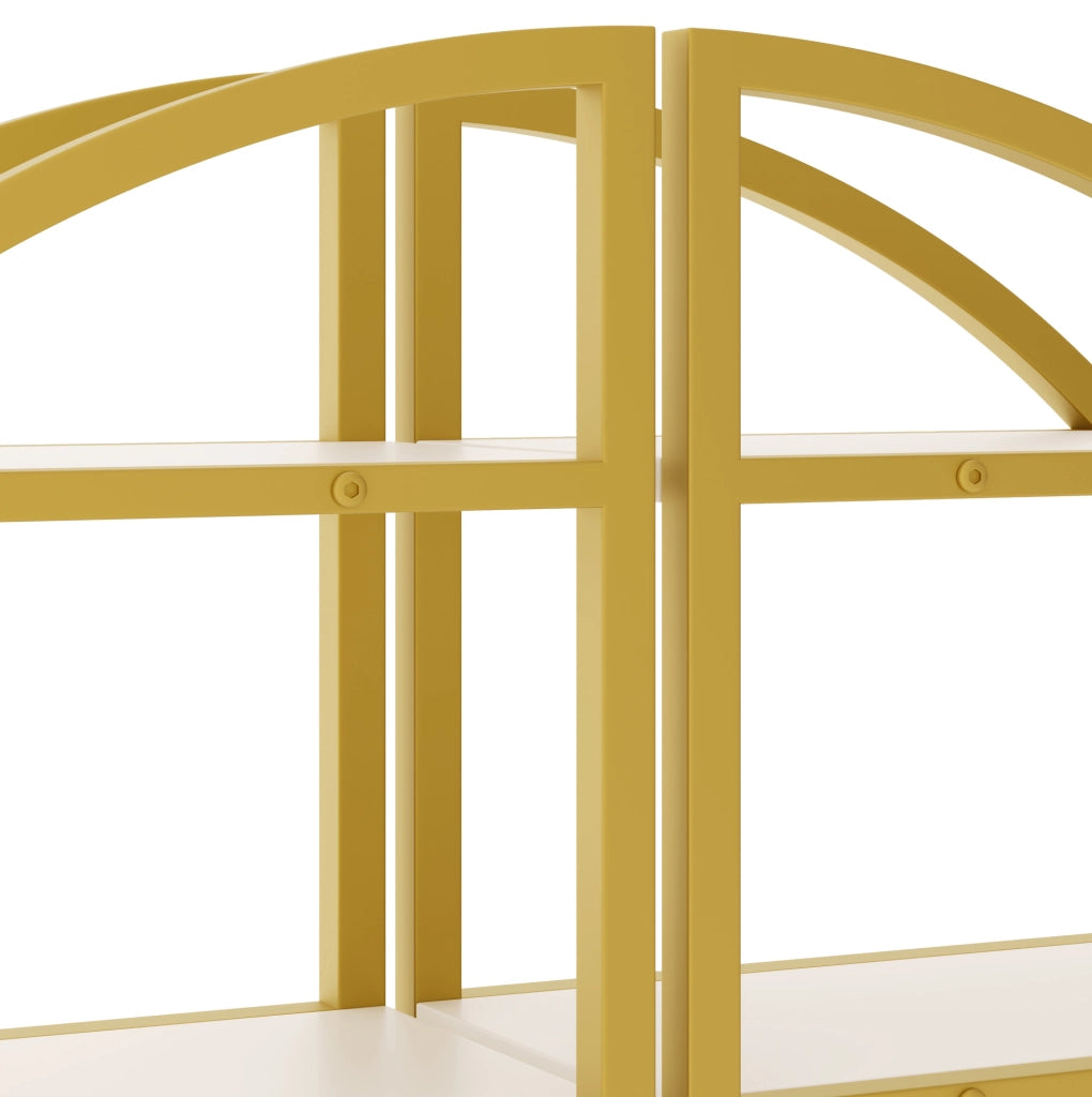 Libreria ad arco semicircolare modulare 120x30x130 cm in acciaio dorato e MDF bianco