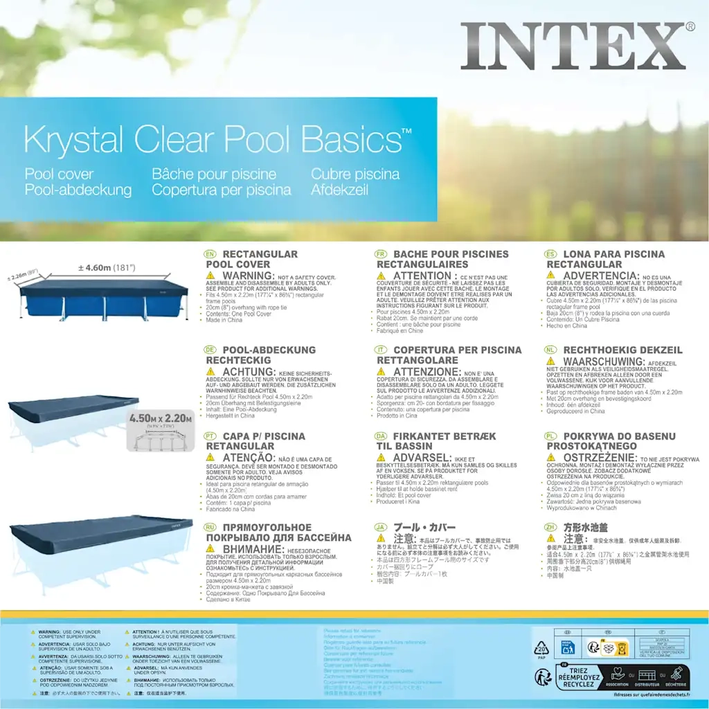 INTEX Copertura per Piscina Rettangolare 450x220 cm 28039 91504