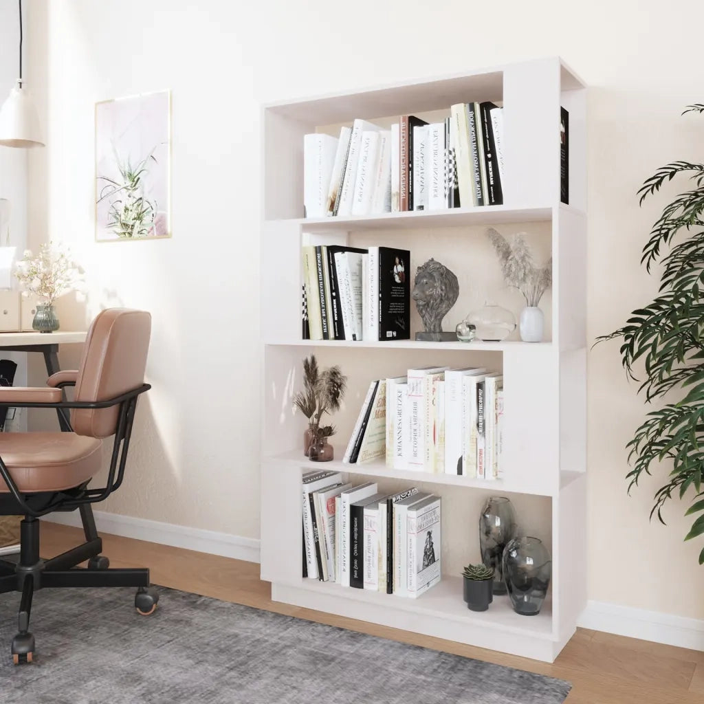 Libreria Divisorio-Scaffale per Libri-Mobile di Stoccaggio Bianco 80x25x132 cm Legno Massello di Pino 581761