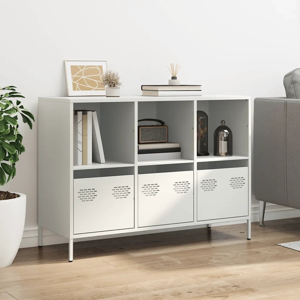 Credenza Bianca 101,5x39x73,5 cm in Acciaio Laminato a Freddo