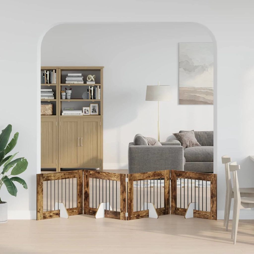Cancello per cani con supporti 4 pcs Rovere Fumo 80 x 60 cm