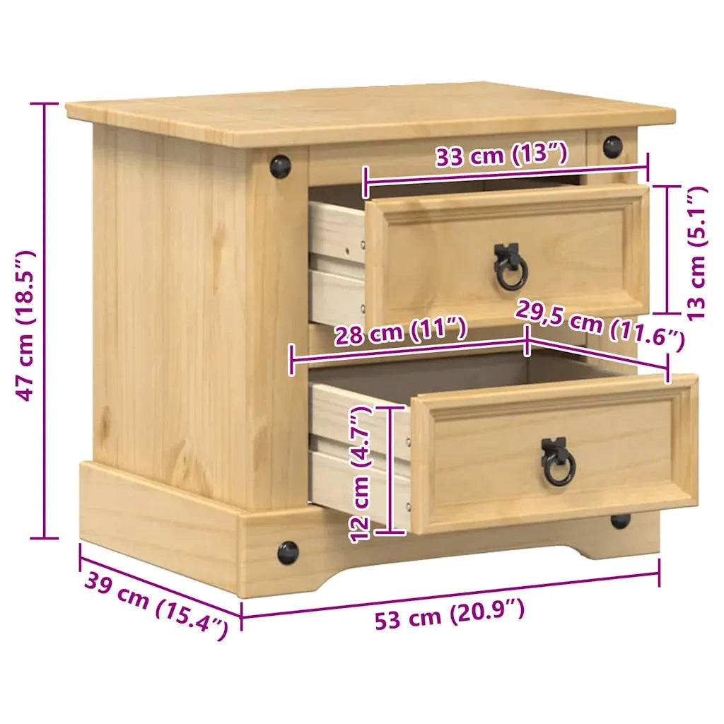 Comodino Corona 53x39x47 cm in Legno Massello di Pino 4005658