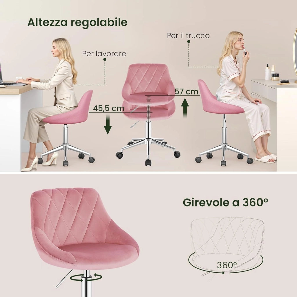 Sedia da Scrivania Moderna, Sgabello Regolabile Senza Braccioli, per Camera da Letto Studio Soggiorno, Rosa