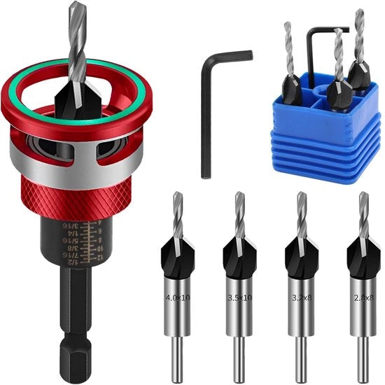 Kit di foratura a martello con 6 pezzi - Materiale HSS-M2 - Foratura iniziale con saldatura a profondità - Testa a 6 lati - Lavorazione del legno - Adatto per DIY - Kit di foratura