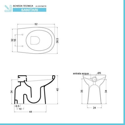 Water bidet combinato in ceramica con scarico a pavimento H 40 cm