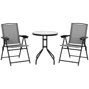 Set Giardino 3 Pezzi ¨C zephmum ¨C 2 Sedie Pieghevoli Grigie con Tavolo Rotondo Vetro
