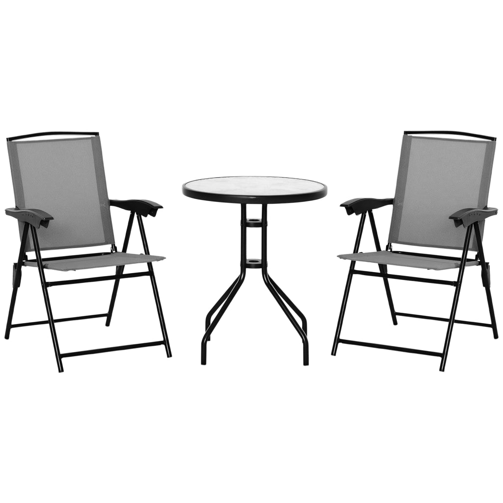 Set Giardino 3 Pezzi ¨C zephmum ¨C 2 Sedie Pieghevoli Grigie con Tavolo Rotondo Vetro