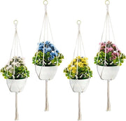 Impianti di Sospensione per Piantine Macrame per Bambine Stile Boho Manufatti a Mano 100% Cotone Corda per Piante 90cm 120cm Lunghezza - Set da 4