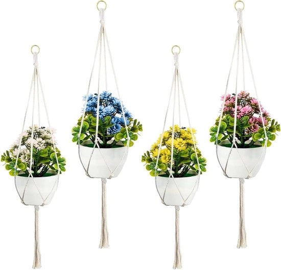 Impianti di Sospensione per Piantine Macrame per Bambine Stile Boho Manufatti a Mano 100% Cotone Corda per Piante 90cm 120cm Lunghezza - Set da 4
