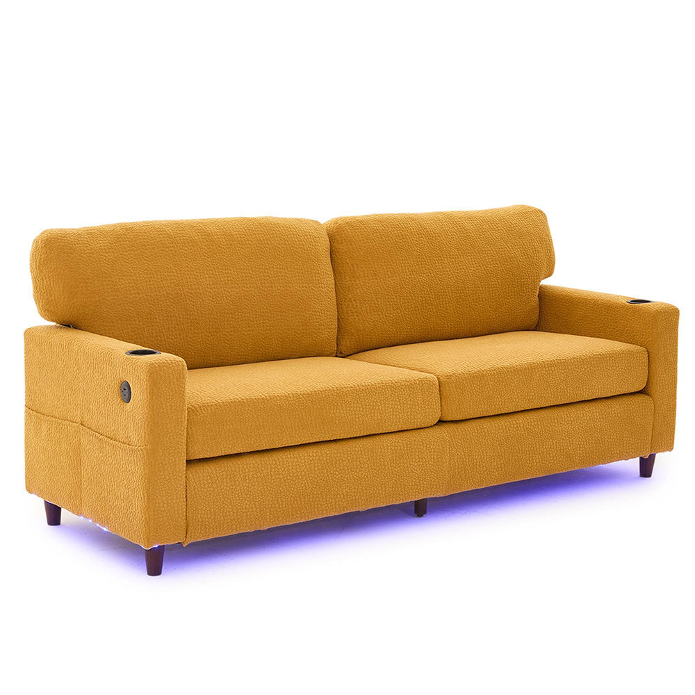 Divano 2 posti - Xylo - Chenille, LED, USB-C, porta bicchieri, giallo