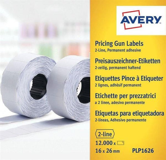 Etichette permanenti per prezzatrici 2 linee avery 16x26 mm bianco - conf. 10 rotoli da 1200 etichette - plp1626 - 102479