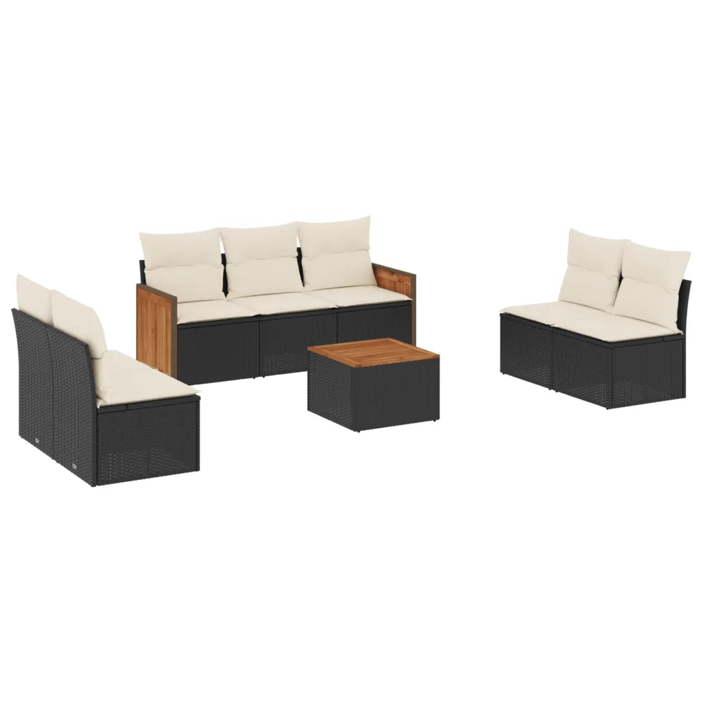 Set Divani da Giardino con Cuscini 8 pz Nero in Polyrattan 3227561