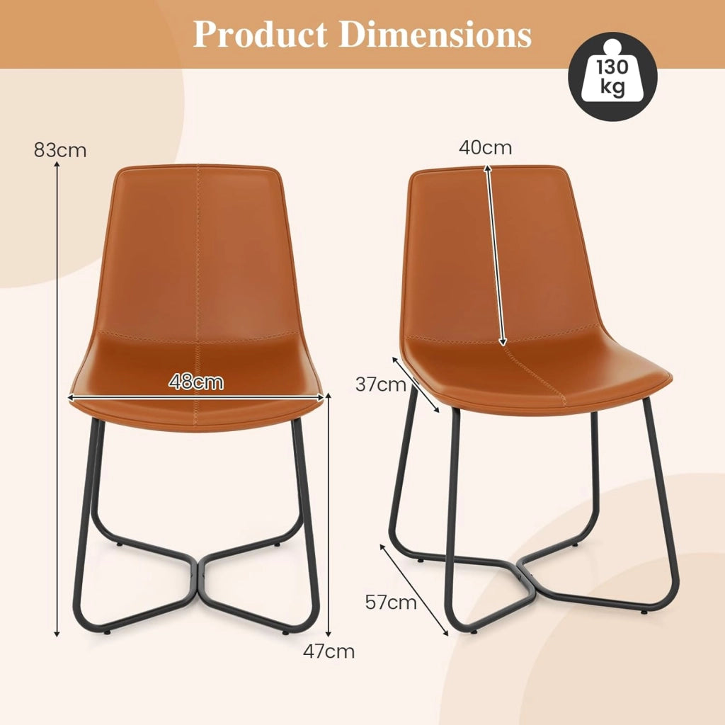 Set di 2 sedie da pranzo imbottite, seduta e schienale curvi in similpelle, struttura in metallo, portata fino a 150 kg, sedia da cucina moderna