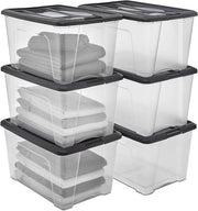 Set di scatole di archiviazione con coperchio e clip di chiusura 45L Set di 6 Maniglie integrate Pieghevole BPA libero Camera da letto Ufficio Sala da pranzo NTB-45 Nero
