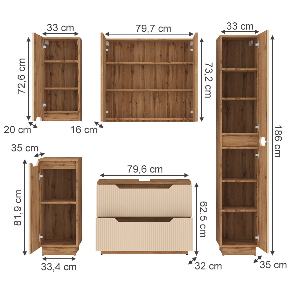 Vicco Set di mobili da bagno Rovere/cashmere a righe 5 parti