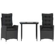 Set da Pranzo da Giardino 3 pz | Set Salotto da Giardino con Cuscini Nero in Polyrattan