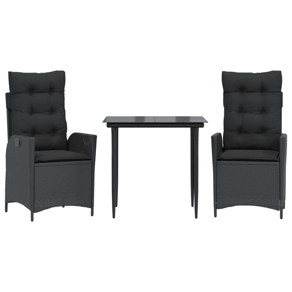 Set da Pranzo da Giardino 3 pz | Set Salotto da Giardino con Cuscini Nero in Polyrattan