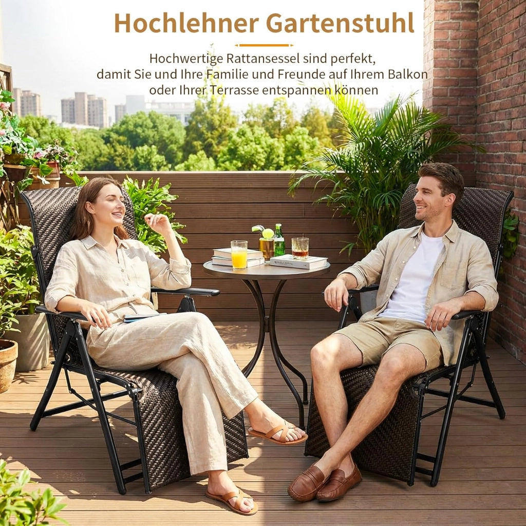 2 sedie a sdraio in rattan con poggiapiedi, sedie pieghevoli resistenti alle intemperie, con schienale regolabile in 7 posizioni, per balcone, giardino e terrazza