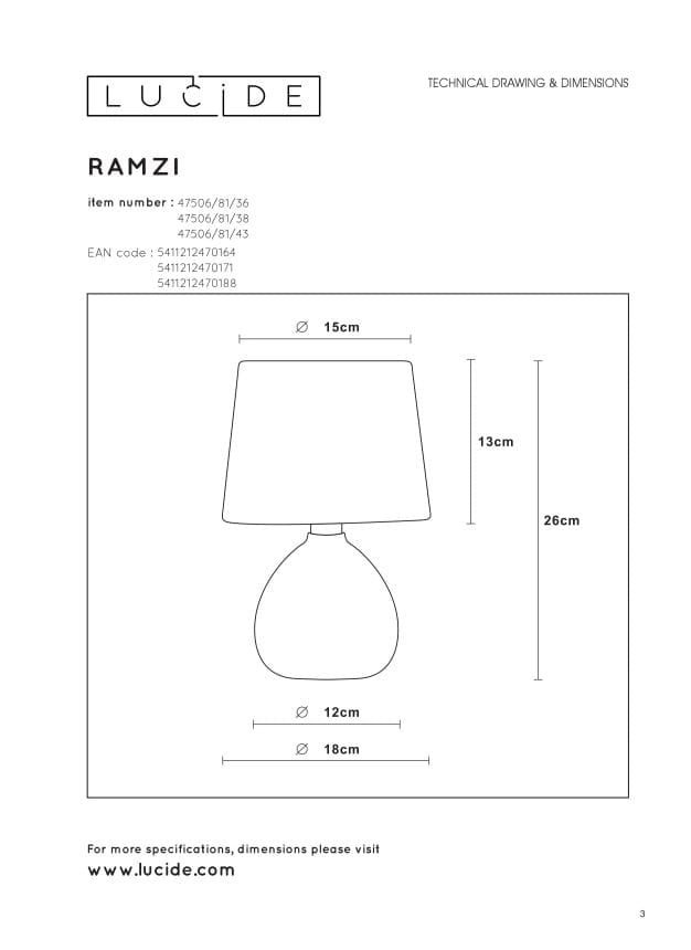 Lampada da tavolo Lucide Ramzi marrone E14 40W 26cm
