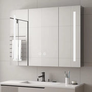 Specchio per bagno 90 x 70 cm - Acciaio inox largo - 3 porte girevoli - Illuminazione a LED - Regolabile 3000K/4000K/6500K
