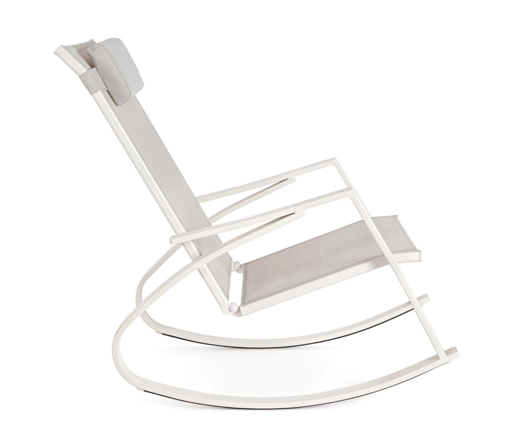 Poltrona a Dondolo da Giardino 60x107x95h cm in Acciaio e Textilene Ercolano Bianco e Grigio