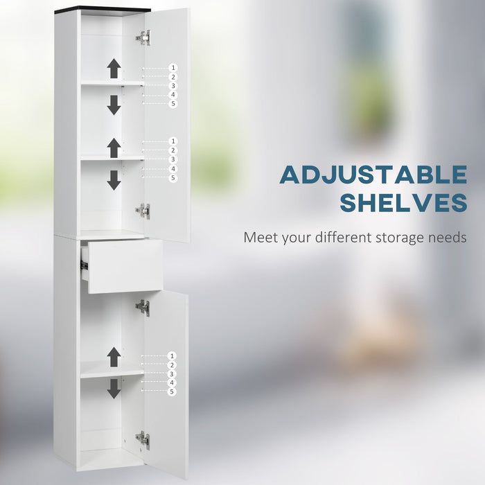 Mobile Bagno 2 Ante 1 Cassetto 30x28x180 cm in Legno Bianco