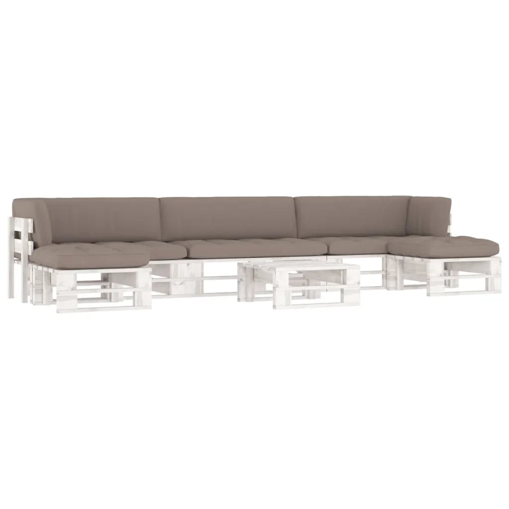 Set di Divani su Pallet 6pz e Cuscini in Pino Impregnato Bianco cod mxl 40229