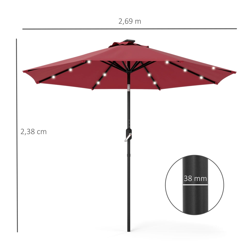 Parasole da giardino inclinabile ¨C zephmum ¨C LED solare, ? 2,7 m, rosso bordeaux