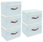Cassetta di archiviazione pieghevole con coperchio, tessuto, lavabile, 38x25x25 cm, Set di 5, Aqua Spring