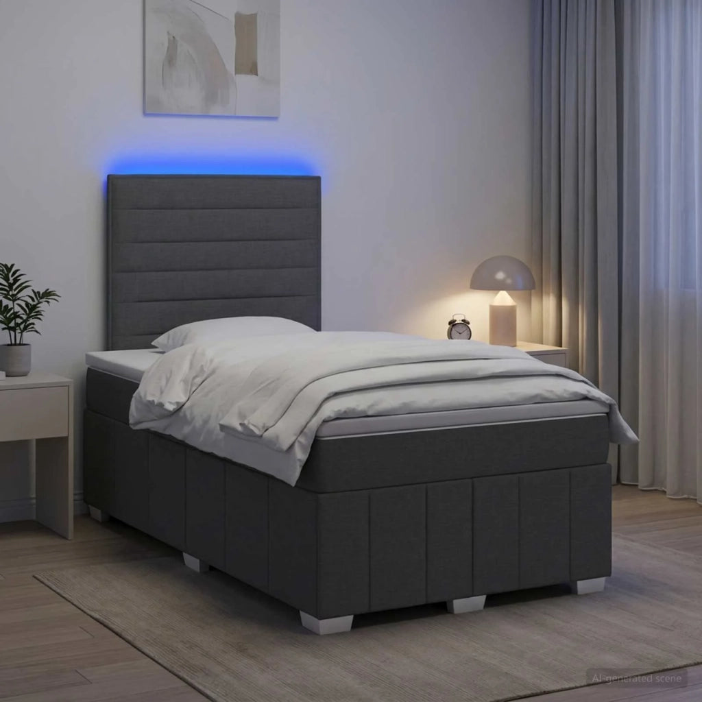 Letto Box Spring LED con Materasso Grigio Scuro 120 x 190 cm 3455550