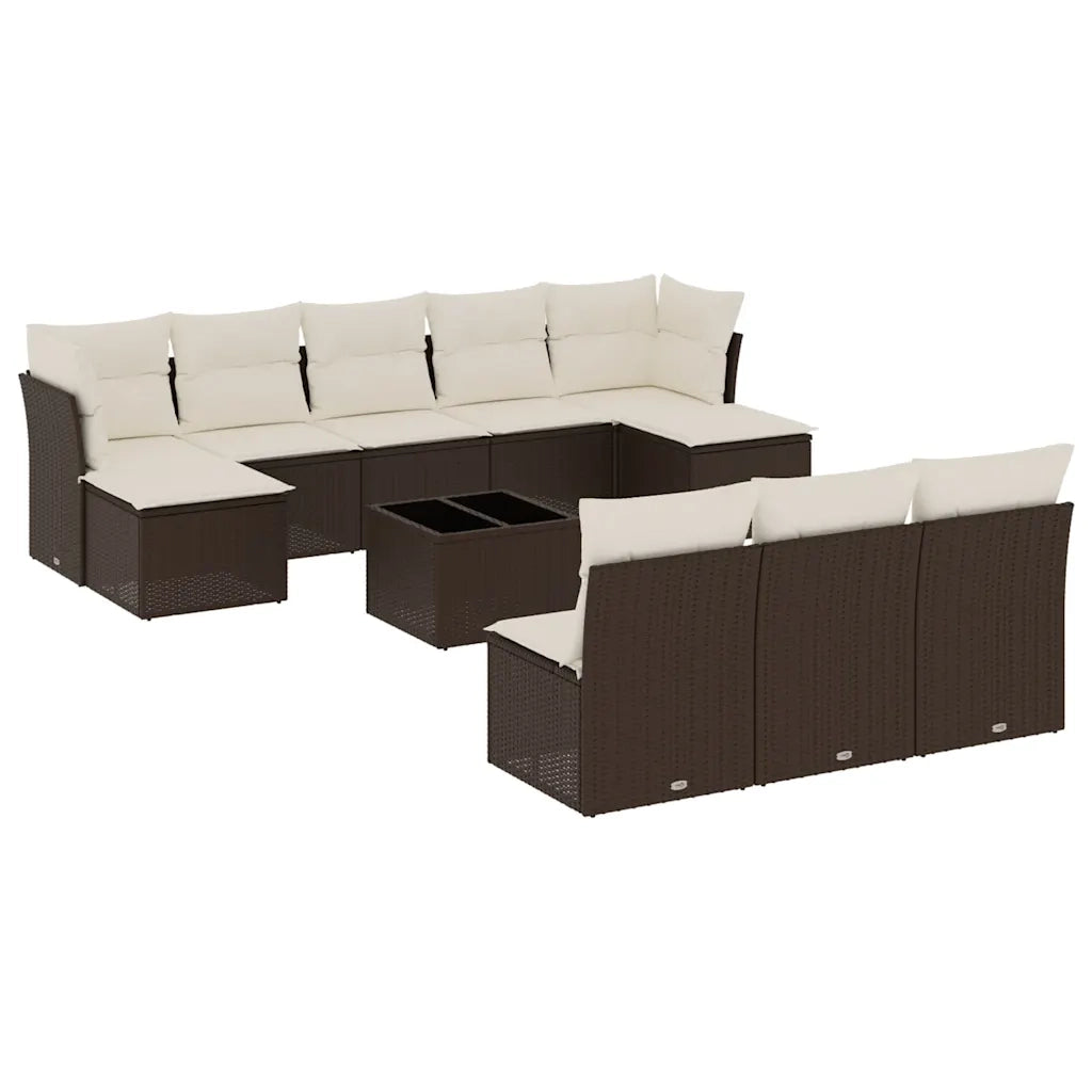 Set Divani da Giardino 11 pz con Cuscini Polyrattan Marrone 3250142