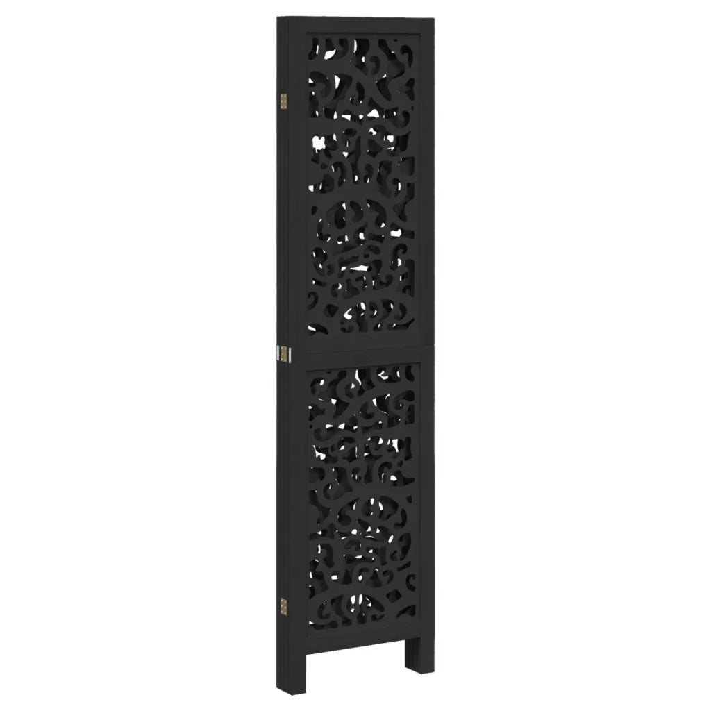 Divisorio Ambienti 4 Pannelli Nero Legno Massello di Paulownia 358753