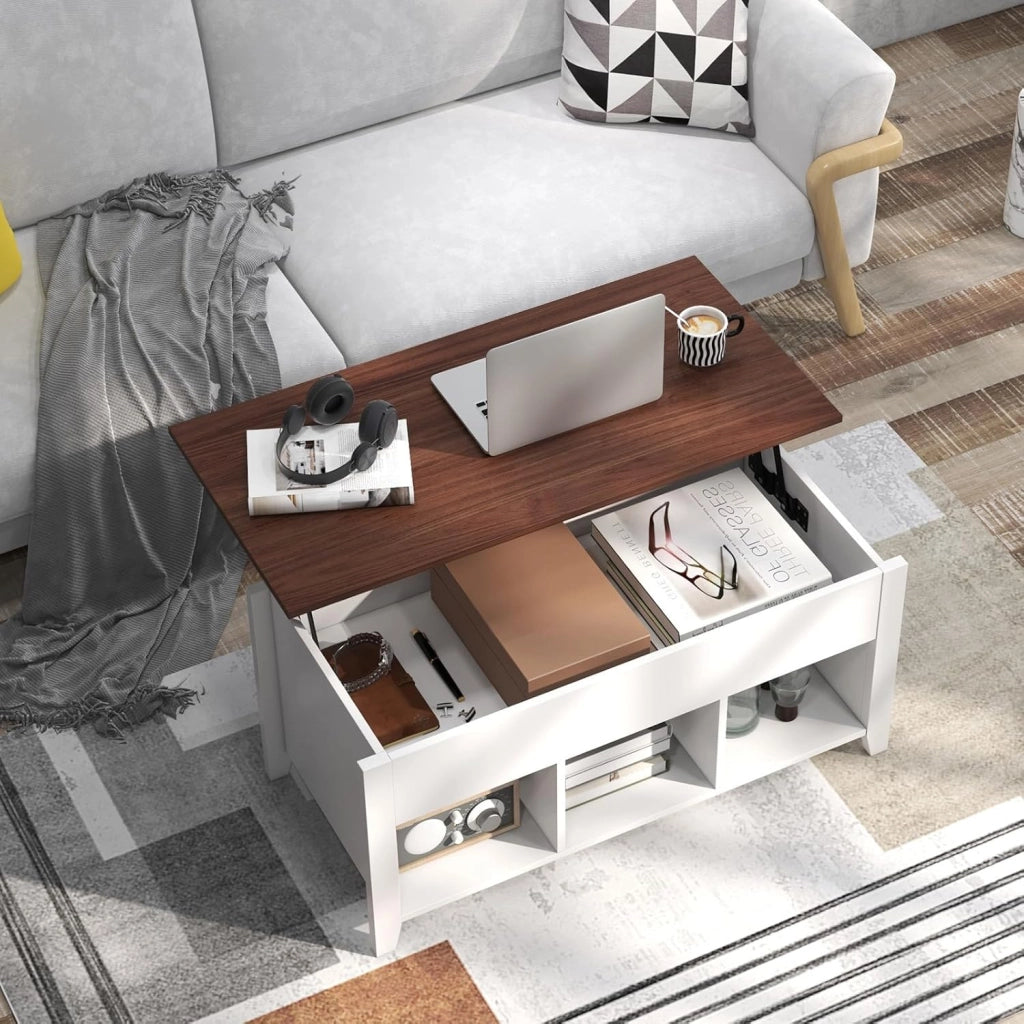 Tavolino da Caffè Sollevabile, a 2 Strati, con Rialzo, Contenitore, Portaoggetti Spazioso, Portata di 50 kg, Tavolo Moderno da Divano Salotto, 104,5x49x46,5-62,5 cm, 4 Colori Disponibili
