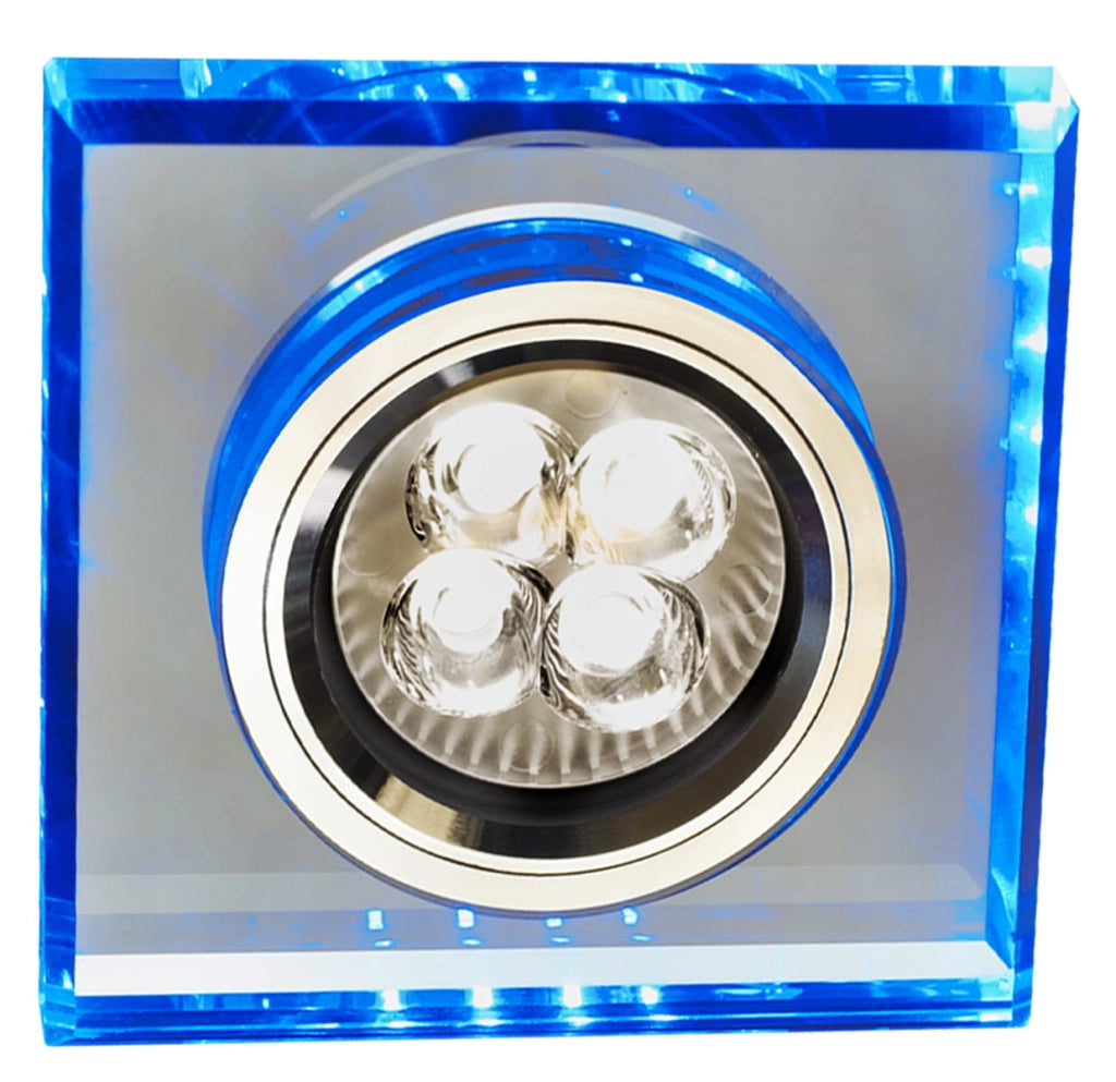 Faretto incasso quadrato vetro/cromo GU10 50W LED blu Candellux