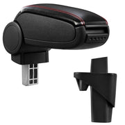 Bracciolo centrale per Opel Agila A / Suzuki Wagon R+ - con vano portaoggetti - imbottito - similpelle - nero con cuciture rosse 03_0000547